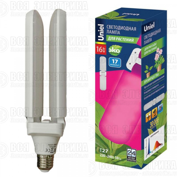Лампа светодиодная LED-P65-16W/SPSB/E27/FR/P2 PLP32WH 16Вт P65 лепестковая матовая E27 для растений спектр для рассады и цветения (упак. картон) Uniel UL-00007406