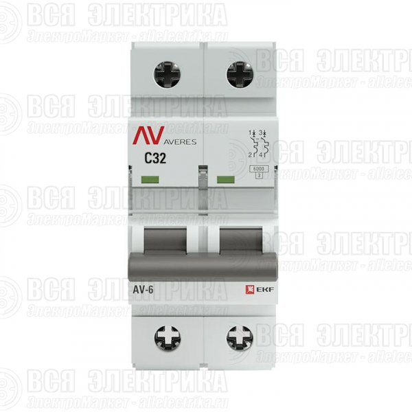 Выключатель автоматический модульный 2п C 32А 6кА AV-6 AVERES EKF mcb6-2-32C-av