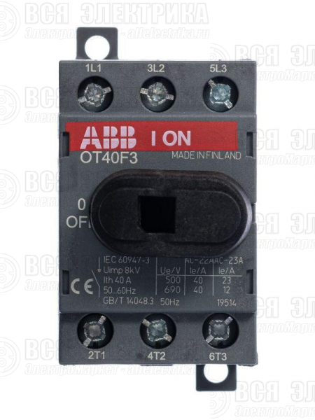 Рубильник 3п OT40F3 40А (23А AC23) ABB 1SCA104902R1001
