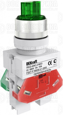 Переключатель на 2 положения I-O ПЕ-22 ANC-2 d22мм зел. DEKraft 25057DEK