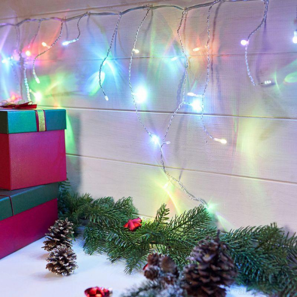 Гирлянда "Айсикл" (бахрома) 1.8х0.5м LED RGB 230В провод прозр. Neon-Night 255-009