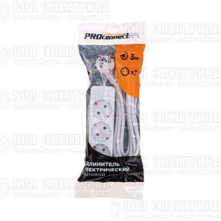 Удлинитель 3 гнезда 3м 3х0.75кв.мм с/з бел. PROCONNECT 13-4209