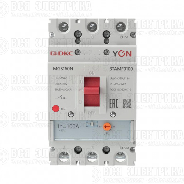 Выключатель автоматический MGS160 3P 80-100A 36kA YON MGS160N-3TAMF0100