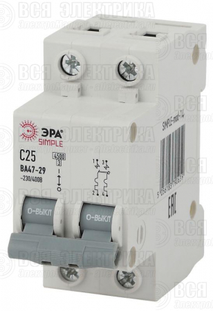 Выключатель автоматический модульный 2п C 25А 4.5кА ВА 47-29 SIMPLE-mod-14 ЭРА Б0039231