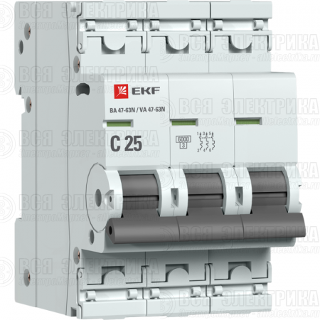 Выключатель автоматический 3п C 25А 6кА ВА 47-63N PROxima EKF M636325C