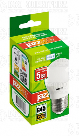 Лампа светодиодная PLED-ECO 5Вт G45 шар матовая 4000К нейтр. бел. E27 400лм 230В 50Гц JazzWay 1036988A