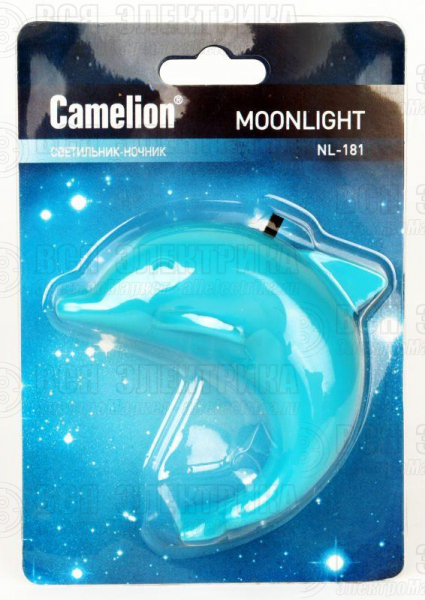 Светильник светодиодный NL-181 "Дельфин" 220В ночник с выкл. голуб. Camelion 12537