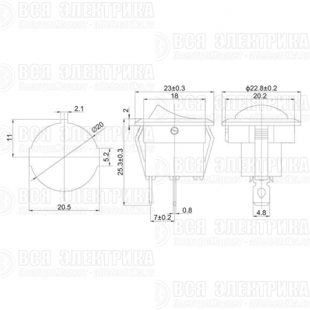 Выключатель клавишный круглый 250В 6А (2с) ON-OFF красн. (RWB-213 SC-214 MRS-102-8) Rexant 36-2560