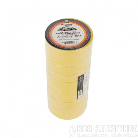 Изолента ПВХ профессиональная 0.18х19мм 20м желт. (уп.10шт) Kranz KR-09-2802