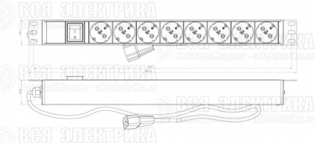 Блок розеток 8-м 10А SHE19-8SH-S-2.5IEC горизонт. шнур 2.5м Hyperline 397035