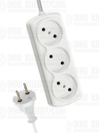 Удлинитель 3х3м 6А IP20 ПВС 2х0.75 КОСМОС YKsm3m-3g(6A)S