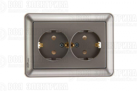Розетка 2-м СП W59 16А IP20 с заземл. защ. шторки в сборе шампань SE RS16-255-48