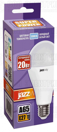 Лампа светодиодная PLED-SP 20Вт A65 5000К холод. бел. E27 230В/50Гц JazzWay 5009462A