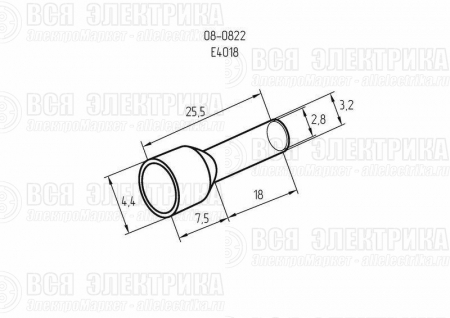 Наконечник штыревой втулочный изолир. (НШВИ F-18мм) 4кв.мм (СЕ040012grey) сер. REXANT 08-0822