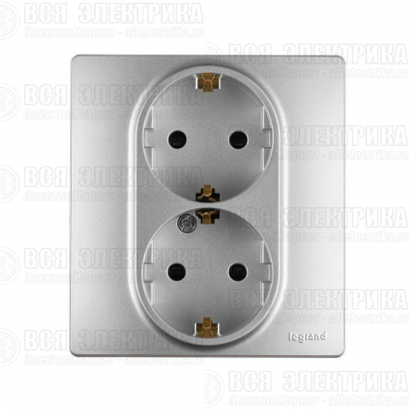 Розетка 2-м СП Etika 16А IP31 250В 2х2P+E с заземл. защ. шторки немецк. стандарт безвинт. клеммы алюм. Leg 672433