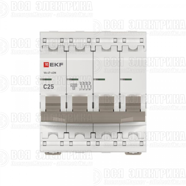 Выключатель автоматический модульный 4п C 25А 4.5кА ВА 47-63N PROxima EKF M634425C