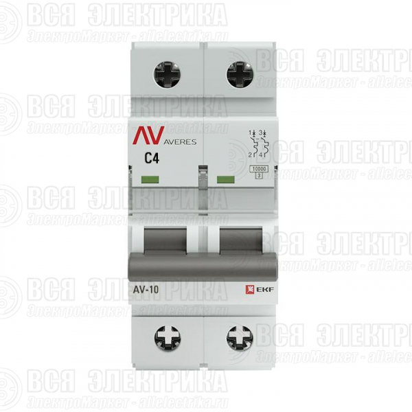 Выключатель автоматический модульный 2п C 4А 10кА AV-10 AVERES EKF mcb10-2-04C-av