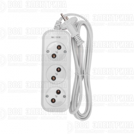 Удлинитель 3 гнезда 3м 2х0.75кв.мм б/з бел. PROCONNECT 13-4206