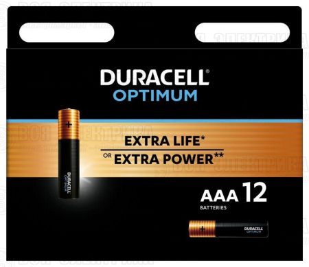 Элемент питания алкалиновый ААА 1.5В LR03-12BL Optimum 5014074 (блист.12шт) Duracell Б0056029