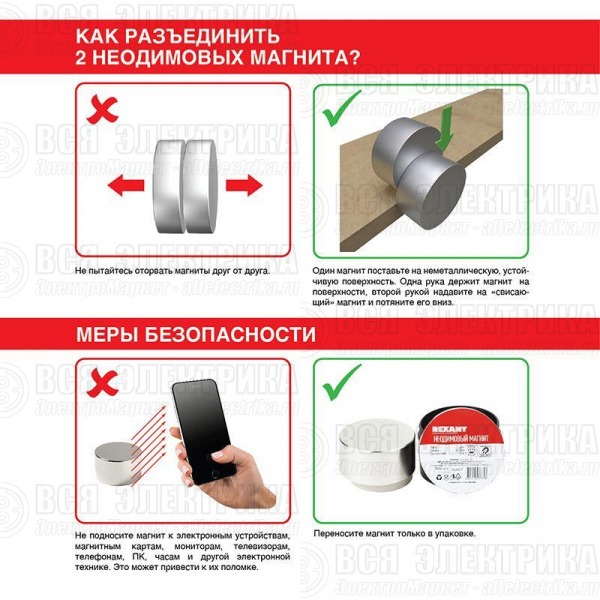 Магнит неодимовый диск 10х10мм сцепление 3.7 кг (блист.2шт) Rexant 72-3115