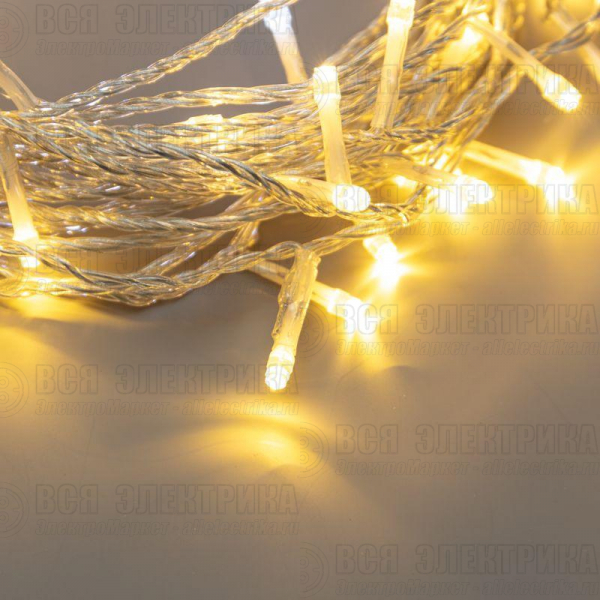 Гирлянда светодиодная "Нить" 10м 75LED тепл. бел. 1.7Вт 230В IP44 эффект мерцания провод прозр. Neon-Night 305-526