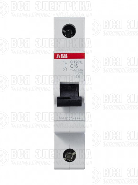 Выключатель автоматический модульный 1п C 16А 4.5кА SH201L C16 ABB 2CDS241001R0164