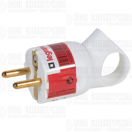 Вилка электрич. каб. Helium 16А 2P+E прямая с кольцом бел. Leg 050190