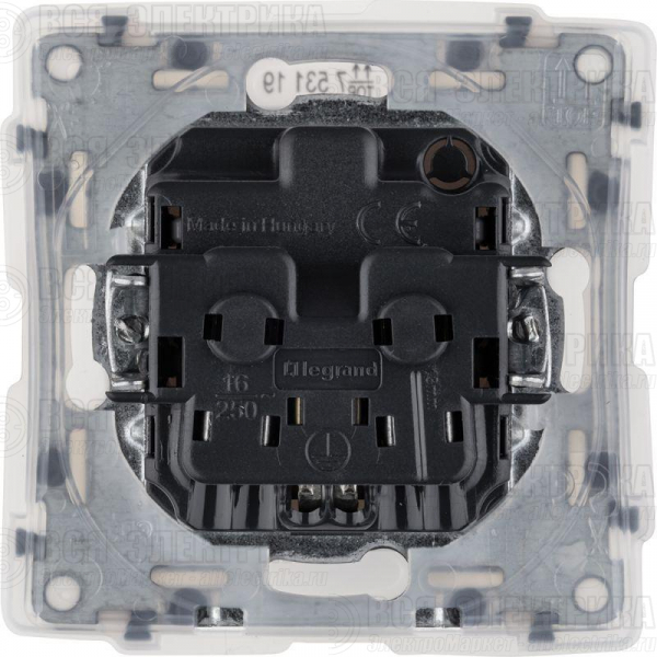 Розетка 1-м СП Valena Life 16А IP44 250В 2P+E защ. шторки с крышкой механизм бел. Leg 753119