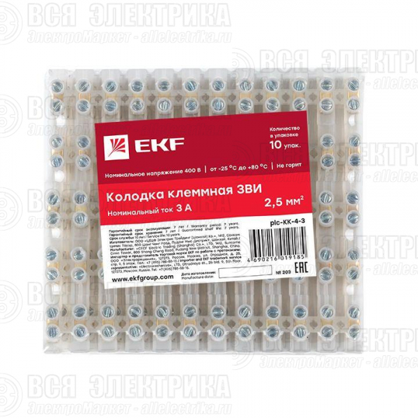 Колодка клеммная 4кв.мм 3А полиэтилен PROxima EKF plc-KK-4-3