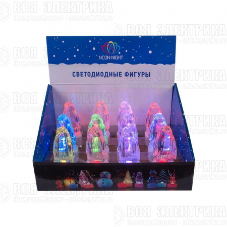 Фигура светодиодная "Пингвин Кристалл" 1LED RGB 0.1Вт IP20 на подставке элементы питания 3хAG13(LR44) (в компл.) Neon-Night 501-052