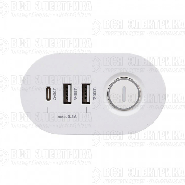 Удлинитель 3х1.5м на струбцине с заземл. с выкл. 3 USB выхода (2А+1С) IP20 ПВС 3х1 ETD-03U-150-wh (3х1.5) бел. JAZZway 5059535