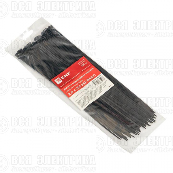 Хомут кабельный 2.5х250 нейл. черн. (уп.100шт) Basic EKF plc-cb-2.5x250