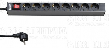 Блок розеток 8-м 16А SHT19-8SH-S-2.5EU горизонт. с выкл. шнур 2.5м Hyperline 26450