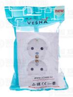 Розетка 2-м СП VESNA с заземл. со шторками ПБТ бел. LEZARD 742-0200-178B
