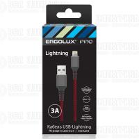 Кабель USB-Lightning ELX-CDC09-C43 3А 1.5м черн./красн. ткань зарядка+ПД коробка Ergolux 15310