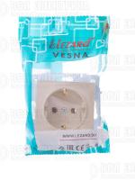 Розетка 1-м СП Vesna с заземл. ПБТ механизм крем. LEZARD 742-0388-122B
