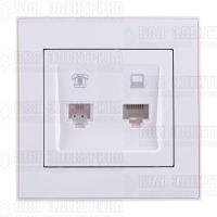 Розетка компьютерная + телефонная 2-м СП Rain RJ45 + RJ11 бел. LEZARD 703-0202-143