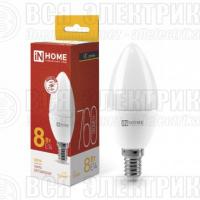 Лампа светодиодная LED-СВЕЧА-VC 8Вт свеча 3000К тепл. бел. E14 760лм 230В IN HOME 4690612020426