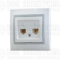Розетка компьютерная + телефонная 2-м СП Mira RJ45 + RJ11 IP20 с сер. вставкой бел. LEZARD 701-0215-143