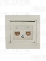 Розетка компьютерная + телефонная 2-м СП Mira RJ45 + RJ11 крем./крем.. LEZARD 701-0303-143