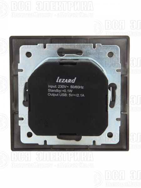 Розетка 1-м СП Mira 16А с заземл. + USB разъем черн. бархат LEZARD 701-4242-181