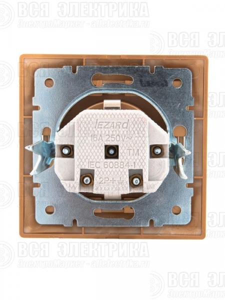 Розетка 1-м СП Mira 16А IP20 с заземл. защ. шторки со вставкой керамика зол. метал. LEZARD 701-1313-124