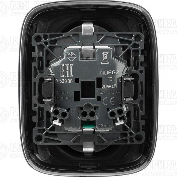 Розетка 2-м СП Valena Allure 16А IP20 250В 2х2P+E защ. шторки безвинт. клеммы с лицев. панелью антрацит Leg 753936