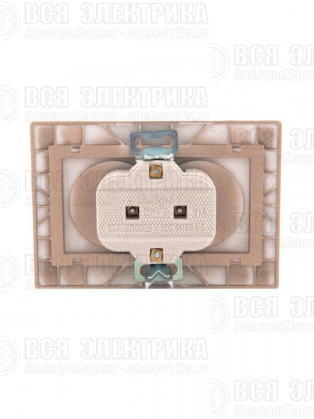 Розетка 2-м СП Mira 16А IP20 без заземл. со вставкой керамика свет. корич. перламутр. LEZARD 701-3131-128