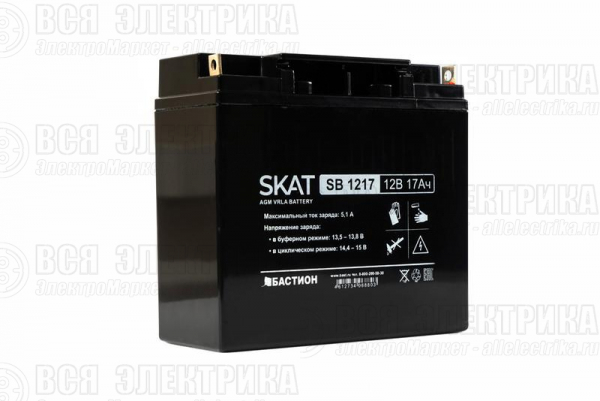 Аккумулятор 12В 17А.ч макс. ток заряда 5.1А SKAT SB 1217 Бастион 2536