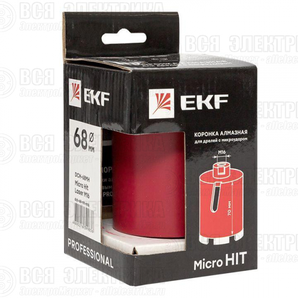 Коронка алмазная для дрелей с микроударом DCH-68MH Micro Hit Laser M16 Professional EKF dch-68-mh-m16