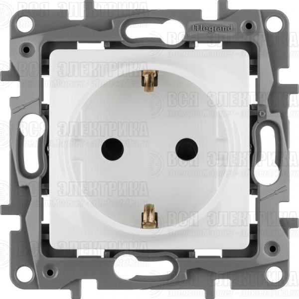 Розетка 1-м СП Etika 16А IP31 250В 2P+E с заземл. защ. шторки немецк. стандарт винтов. клеммы механизм бел. Leg 672222