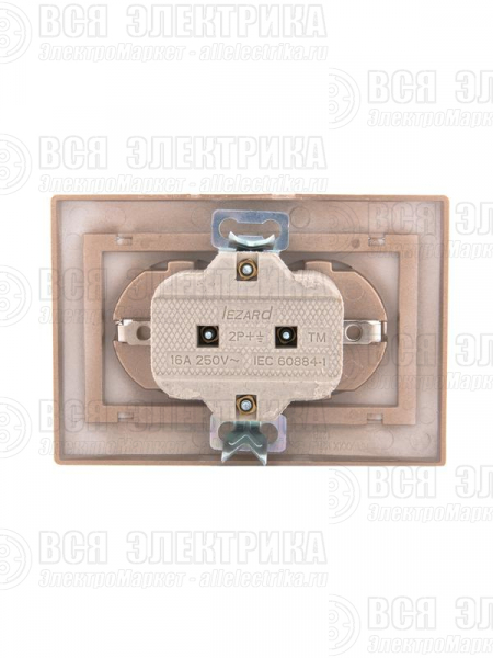 Розетка 2-м СП Mira 16А IP20 с заземл. со вставкой керамика свет. корич. перламутр. LEZARD 701-3131-127