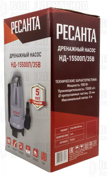 Насос дренажный НД-15500П/35B Ресанта 77/2/4