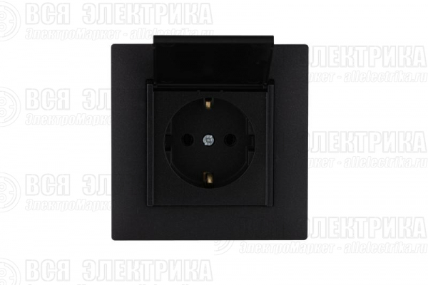 Розетка 1-м с крышкой Karea RIZZ STAR с заземл. чер. Makel 88054029